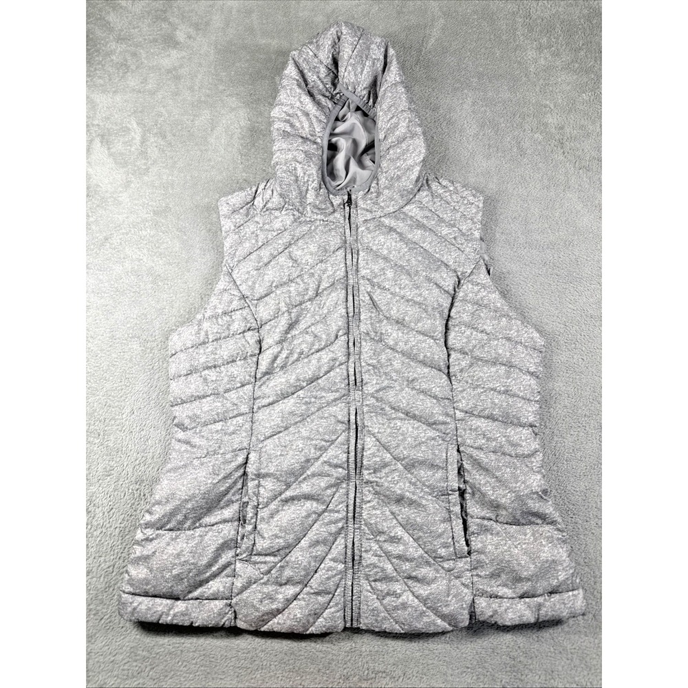 New York & Company Women's Hooded Puffer Vest Marled Gray Size Large